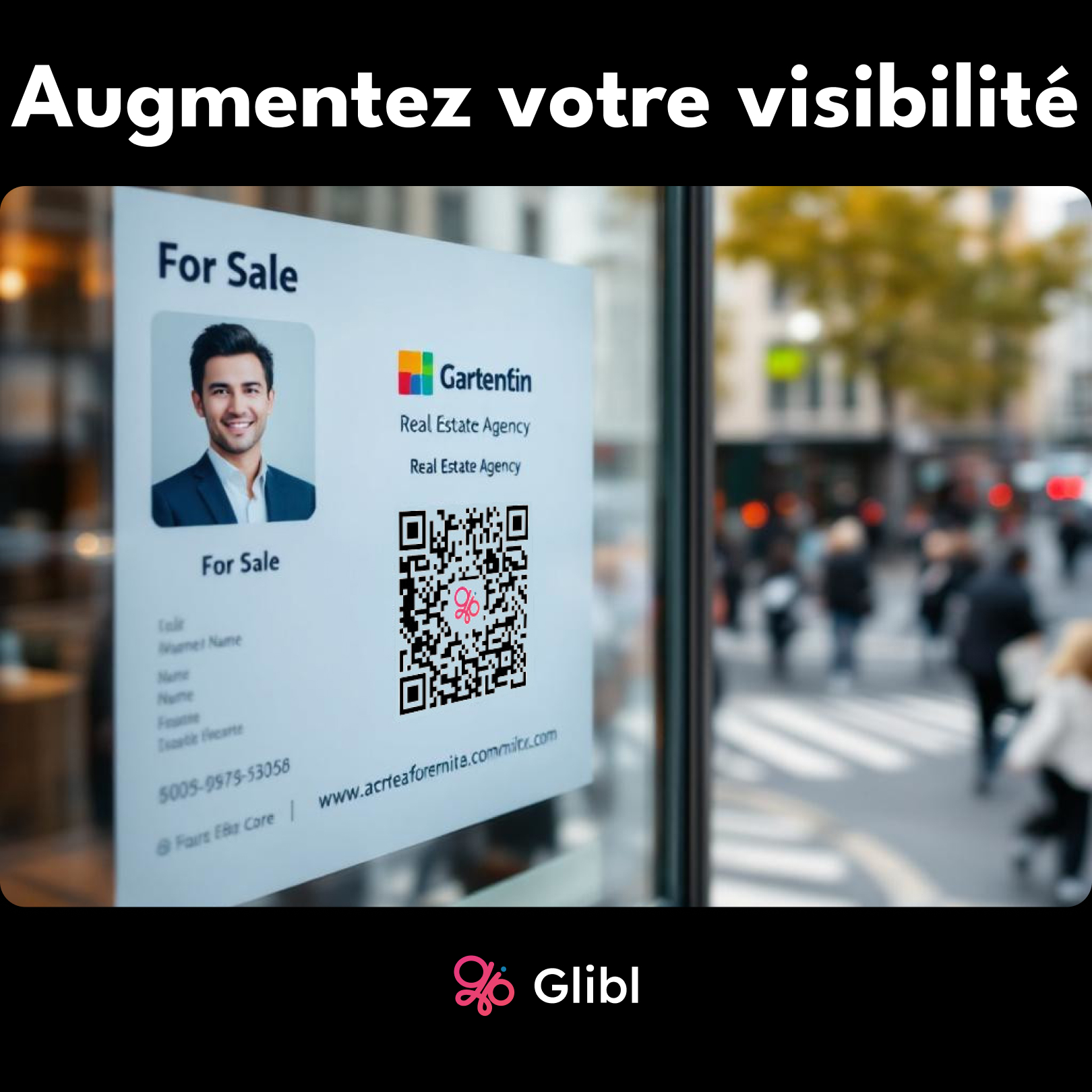 Pancarte immoblière avec Qrcode carte de visite Glibl