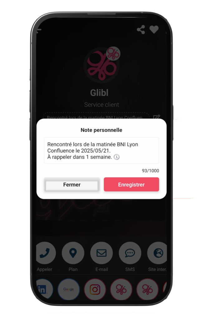 Comment intégrer une note avec une carte de visite numérique Glibl